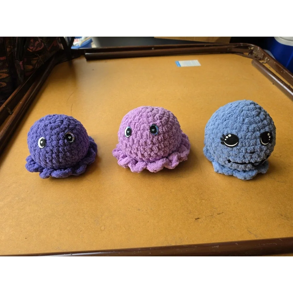 3 Handmade Octopus / Octopi Blue, Pink, Purple 4